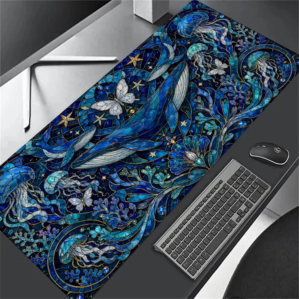 Interstellar Nebula Blue Whale XL Gaming Mouse Pad Stitched Edge Non-Slip Base Large Desk Mat For PC Laptop Gamer Mouse Pads