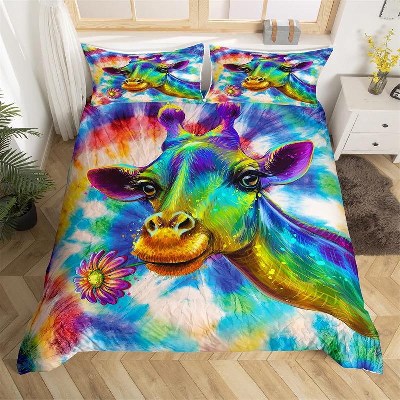 Raccoon Bedding Set Cute Cartoon Animal Duvet Cover Set Universe Galaxy Comforter Cover Polyester Red Starry Sky Bedspread Cover