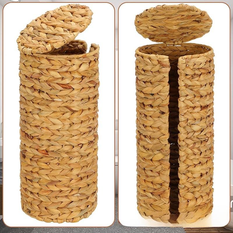 Cesta de Almacenamiento de Papel Higiénico Tejida con Tapa para Organización del Baño