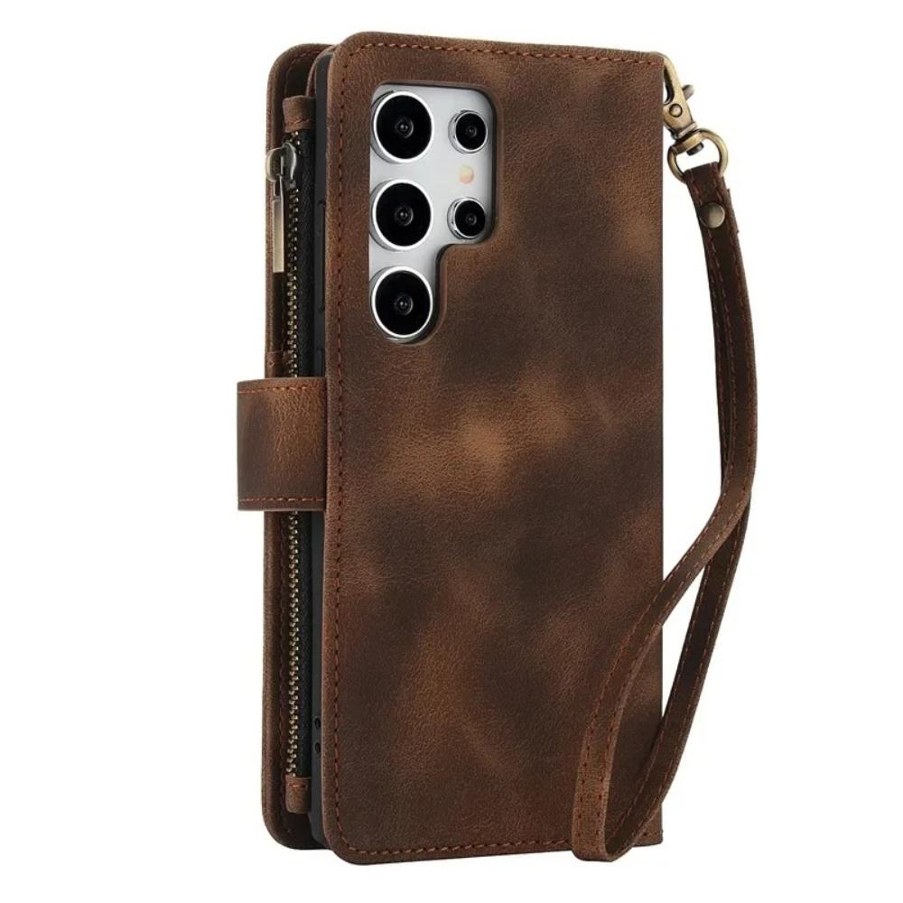 Luxury Leather Phone Case for Samsung Galaxy S26 Ultra S25 Edge S24 Plus S23 FE S22 S21 S20 Note 20 Hand Strap Card Wallet Cover