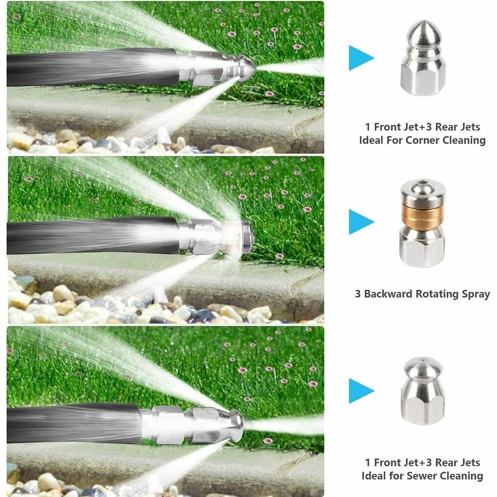 5800PSI High Pressure Cleaning Machine Sewage Pipe Pressure Washer Sewer Unclogging Hose Jetter Nozzle Kit
