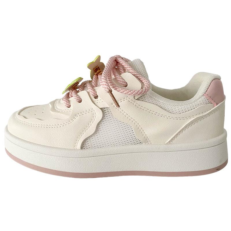 B2312 Latex Insole/small Fish Accessories Thick-soled Little White Shoes Women's Shoes Board Shoes 2025 New Spring and Summer Breathable Mesh