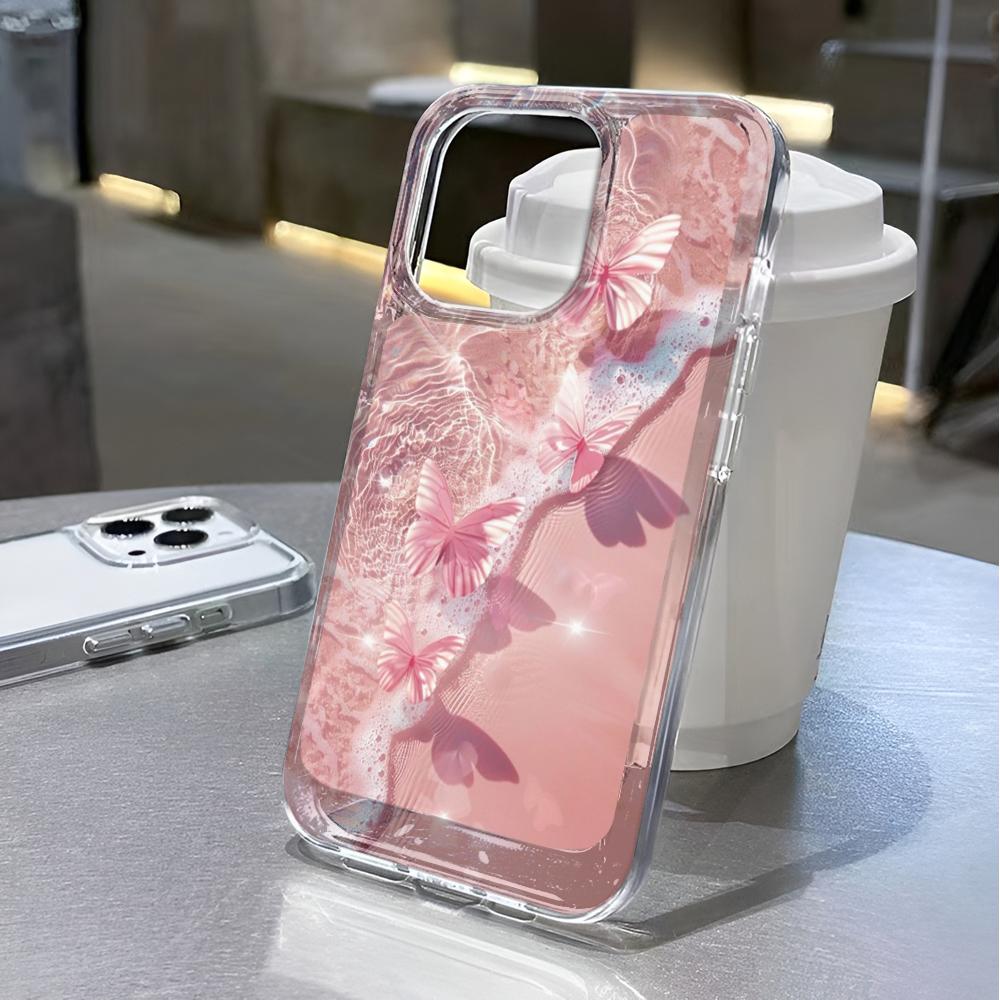 Sea pink butterfly Transparent Phone Case For iPhone 17 Pro Max 16 15 14 Plus 13 12 11 Pro Max 17 Air Cover Case Funda Bumber