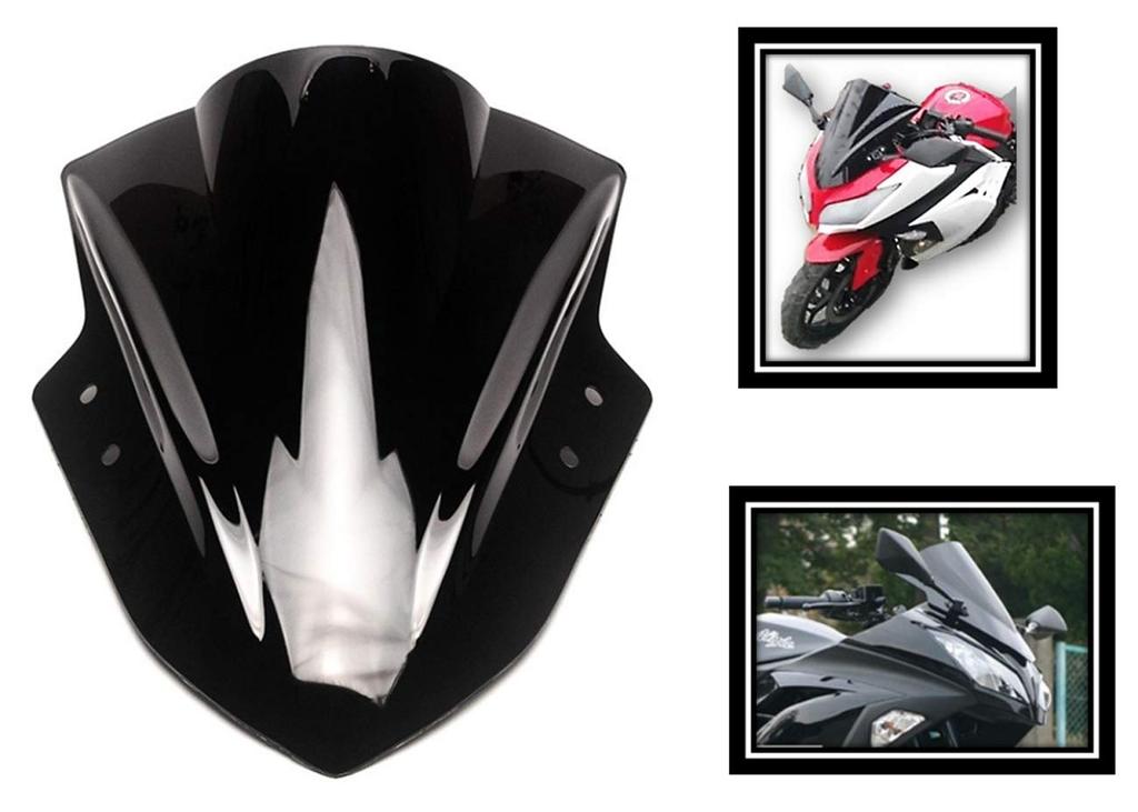 world Imp Motor Motorcycle Ninja 250 Double Bubble Screen for KAWASAKI Ninja250 External Product for KAWASAKI '13 '14 '15 '16 (Smoke Black)