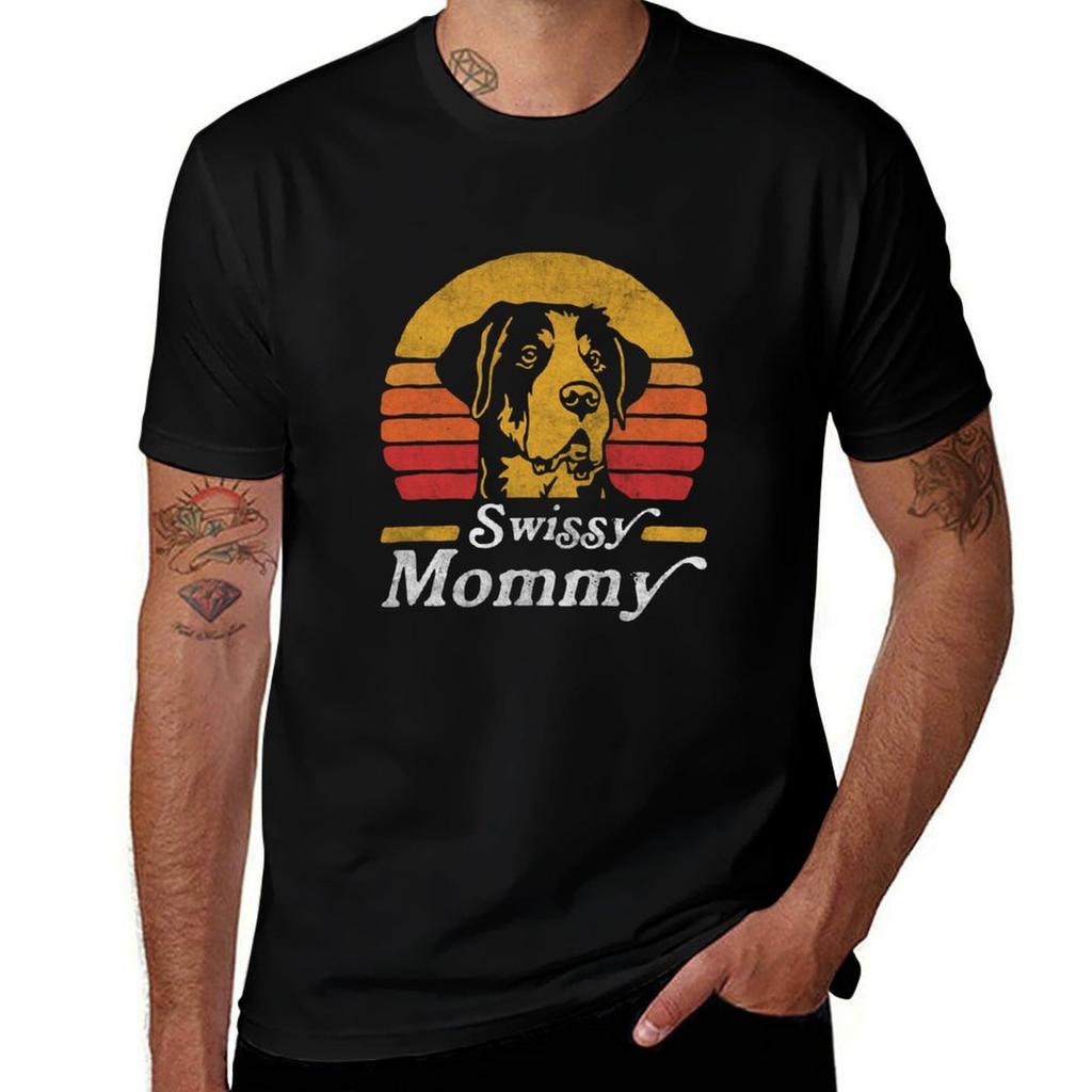 Retro Vintage Greater Swiss Mountain Dog Mommy Tshirt Basic Solid Color Short Sleeve Cotton Top