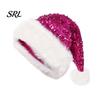 Morbido Cappello Festivo Natale Paillettes Scintillanti Cappello di Babbo Natale per Adulti, Velluto Peluche Glitter Bling Carino Copricapo di Natale Famiglia con Pompon Soffice Nuovo