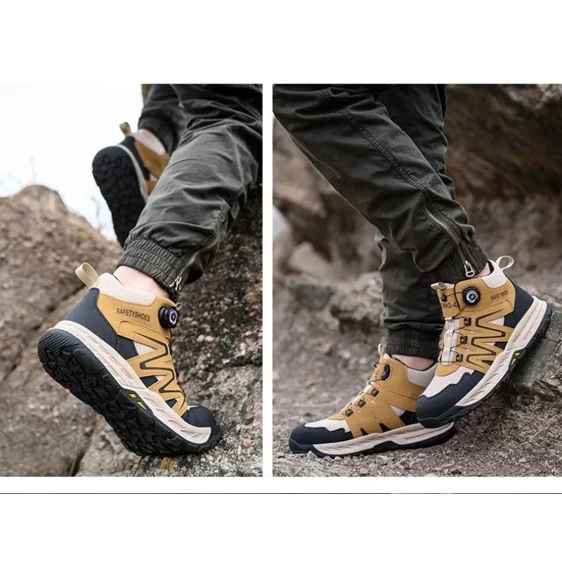 Men's Safety Shoes Rotating Button Male Sneakers Lightweight Working Shoes Protection Anti Smashing Anti Piercing Safety Shoes