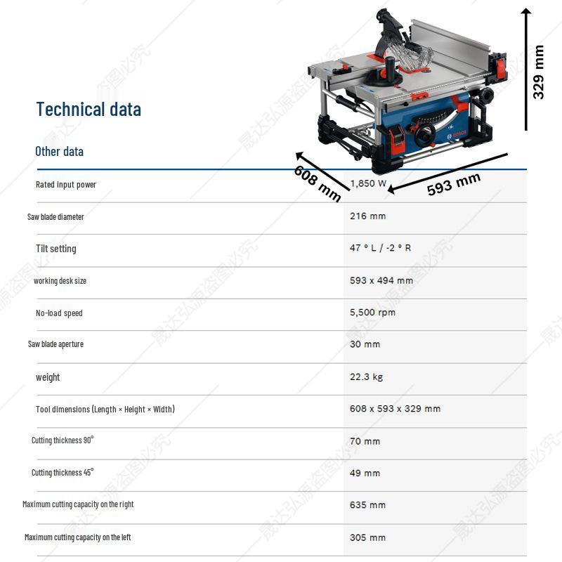 Bosch GTS 70-216 High Power 1850W Table Saw for Efficient Woodworking Cutting.