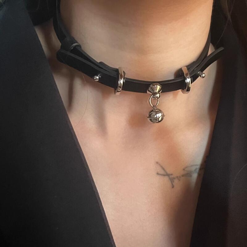 Punk Metal Bell Pendant Choker Necklaces for Women Men Hip Hop Cool Black Leather Short Necklaces Wild Party Jewelry Accessories