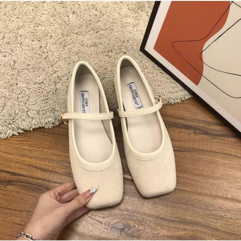 New Style Women's Brand Flat Bottom Mary Jane Women's Retro One Line Buckle Red Women's Patent Leather Ballet Shoes