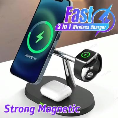3 IN 1 Magnetisches Telefon Kabelloses Ladegerät Für Magsafe iPhone 16 15 14 13 12 Samsung /Galaxy Watch Desktop Schnellladedock