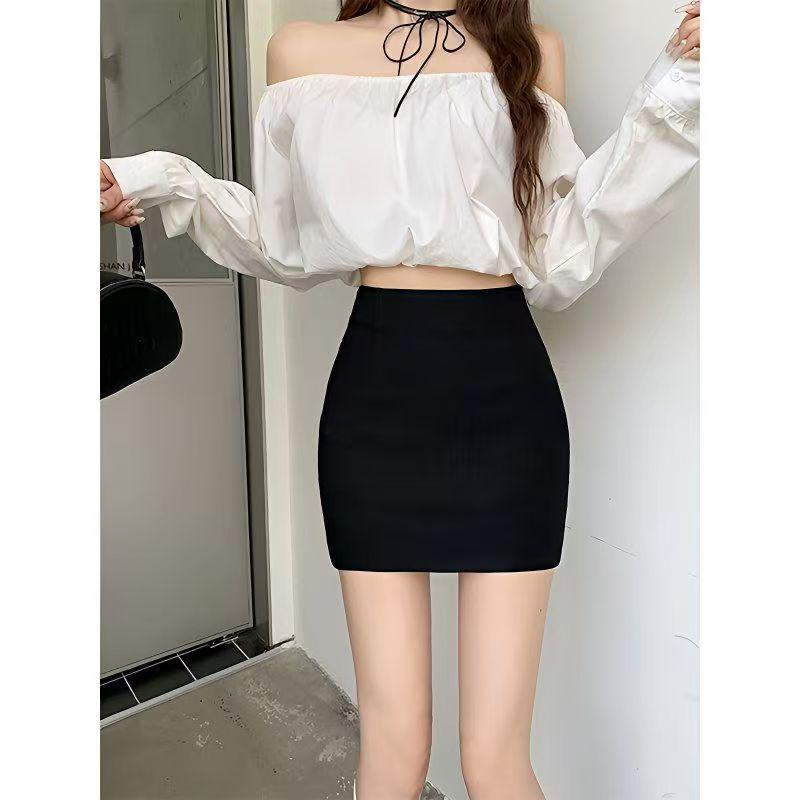 350g Roman Cotton High Elasticity A-line Mini Skirt with Elastic Waistband and Safety Pants S чёрный