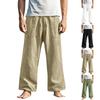 Mens Loose Fit Linen Pants Casual Wide Leg Drawstring Waist Trousers Relaxed Fit Lightweight Breathable Fabric