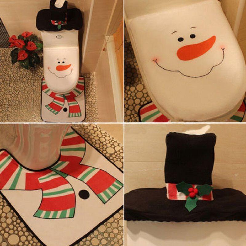 Holiday Cheer Santa Claus Toilet Lid Cover With Matching Rug And Tank Cover