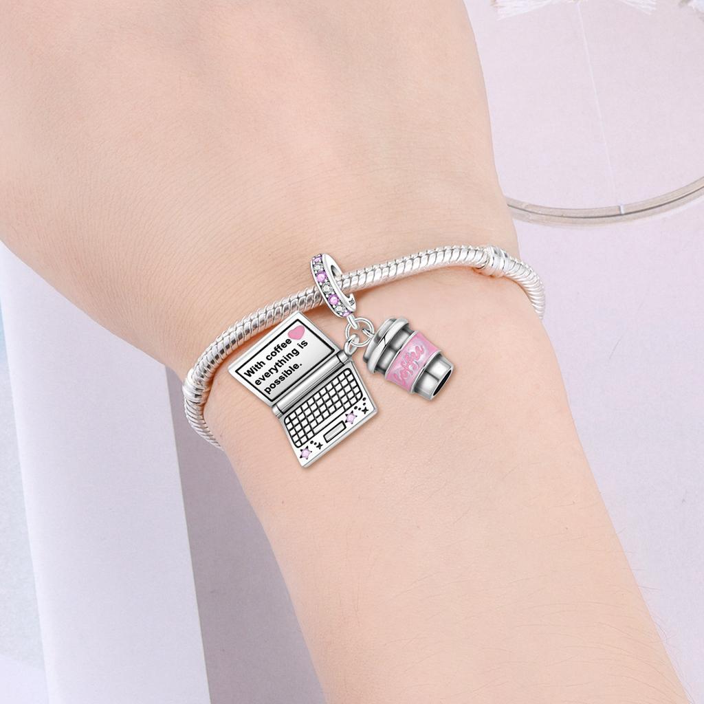 Copper Pink Coffee Notebook Beads Original Pendants Bracelet Charm Jewelry Party Diy Trendy Gifts