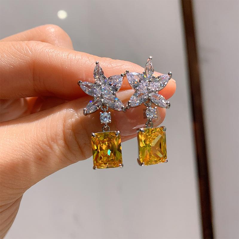 

Серьги-подвески из красного корунда с имитацией голубиной крови, серебряные иглы S925, серьги-подвески, серьги-звезды с желтым бриллиантом, женские украшения