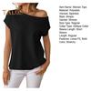 Women Tops Short Sleeve Screw Collar Solid Color T-Shirt Spring Summer Stretchy Pullover Tops Daily Wear