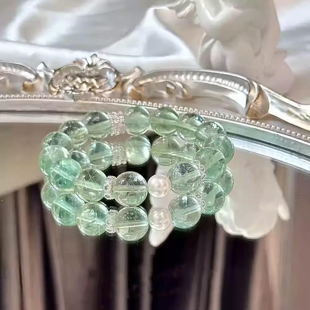 Handmade Green Fluorite Beaded Bracelet – Fresh, Round Artificial Crystal Beads