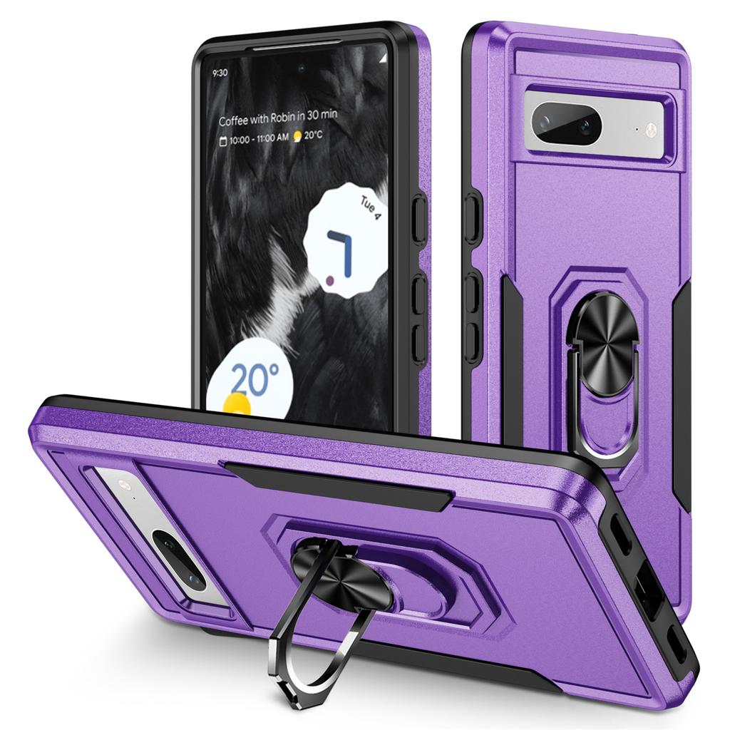 For Google Pixel 7a Case Military Grade Ring Kickstand PC + TPU Phone Cover