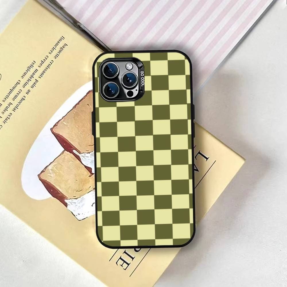 Green & Orange Check Phone Case For iPhone 17,16,15,14,13,12,11 Plus,Pro Max,XS,Colorful Silver Black Cover