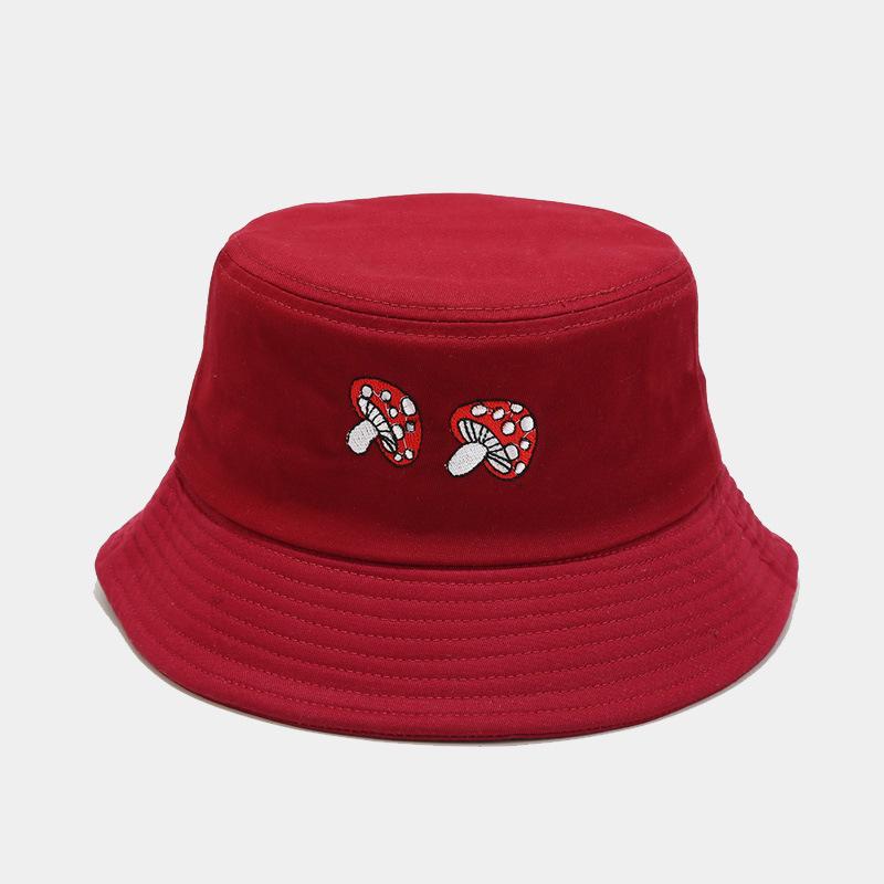 Korean Style Women's Mushroom Embroidery Bucket Hat - Face-Slimming, Outdoor Sun Protection for Summer