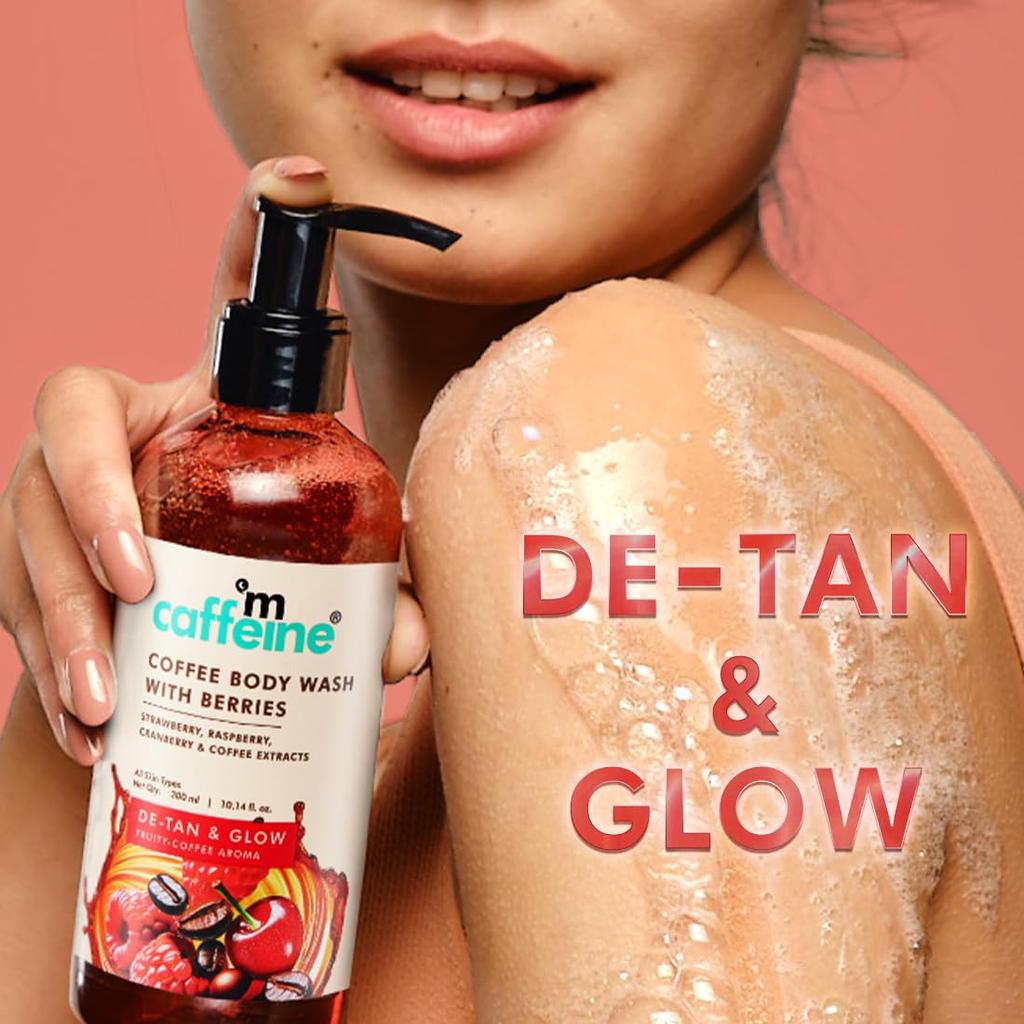 mCaffeine Coffee Body Wash With Berries 300 Ml Fruity Fragrance Shower Gel For Men Women Deep Cleansing Glow Skin Care