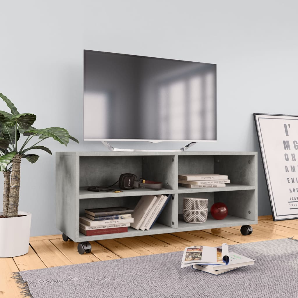 TV Cabinet with Casters Concrete Grey 90 x 35 x 35 cm Engineered Wood