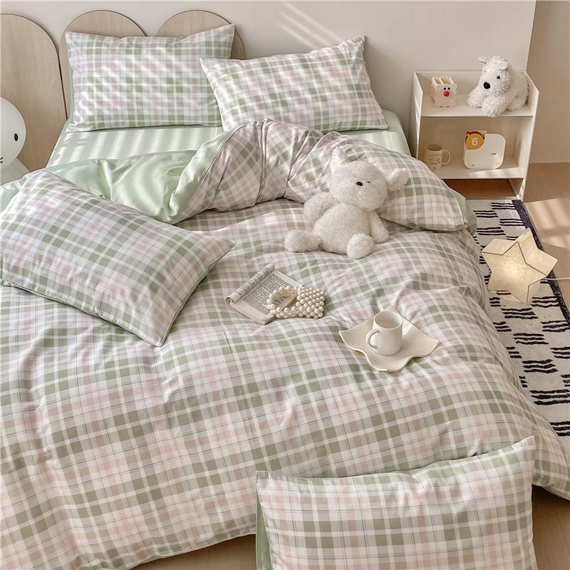 Sleep Grid Cotton Cartoon Printed Student Dormitory 3-Piece Set Home 4-Piece Set
