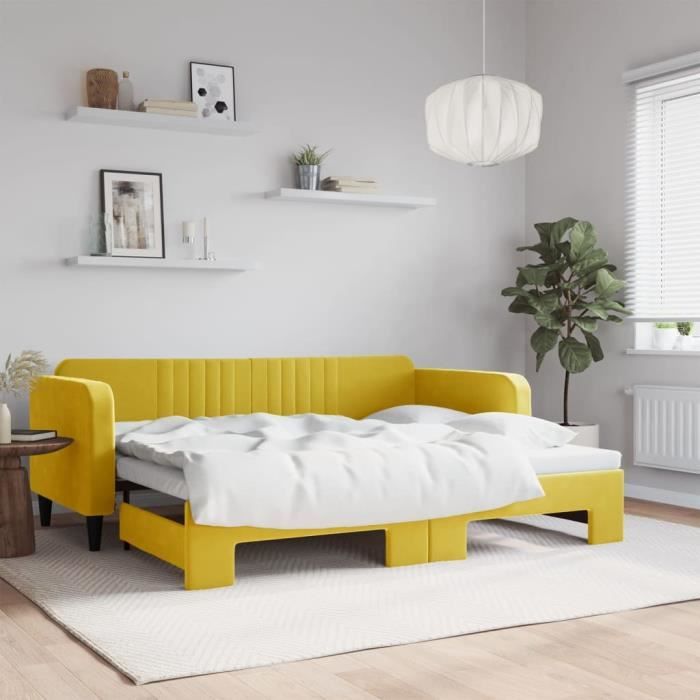 VidaXL Daybed with Trundle Bed Yellow 90x200 Cm Velvet 3197068