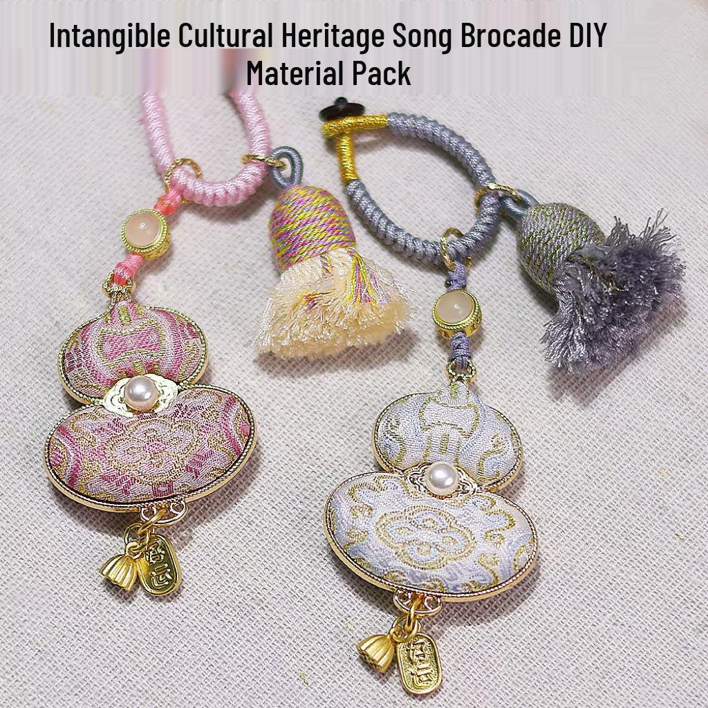 Handmade Gourd Brocade Ornament Keychain Material Kit - Mid-Autumn Festival Parent-Child Gift