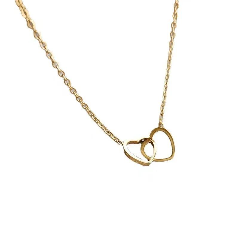 Einfache Doppelherz-Anhänger-Halskette für Frauen, Paare, Edelstahl-Choker, goldfarbene Kette, Hochzeitsfeier, Freunde, Schmuckgeschenk