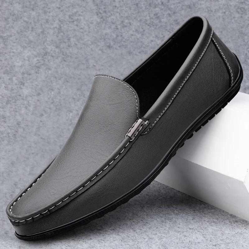 

Ultralight Genuine Leather Loafers Men Business Design Slip On Soft Flat Casual Shoes Adult Male Footwear Handmade Boat Shoes 37 сірий колір