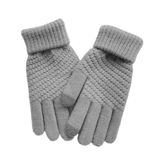 Gestrickte Touchscreen-Handschuhe Einfarbig Dehnbar Warme Handschuhe mit Rippbündchen Unisex Verdickte Winterstrickhandschuhe