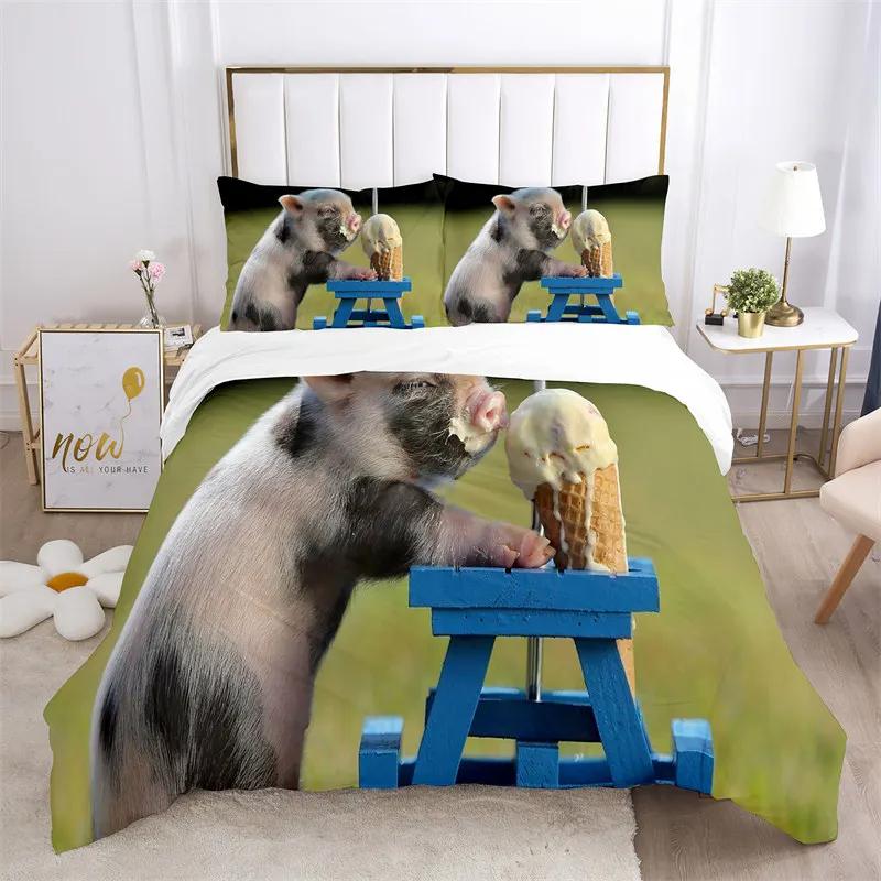 Pig Duvet Cover 3Pcs Lovely Animal Printed Bedding Set Cute Pet Comforter Cover King For Kids Boys Girl Children Bedroom Decor