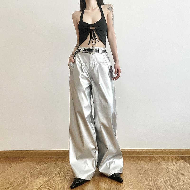 Sommer Neue Damen Einfarbig Locker Street Fashion Hohe Taille Lässig Gerade Weitbein Hose