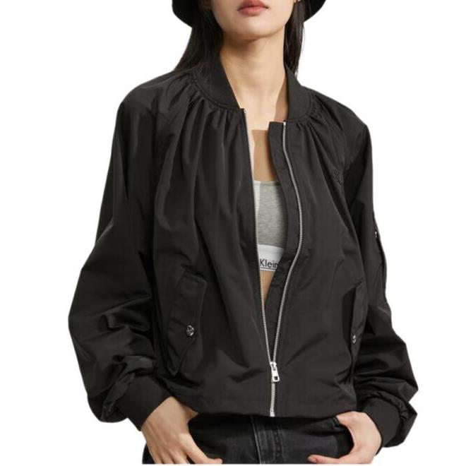 Calvin Klein Solid Color Embossed Logo Print Spring Autumn Jacket Women jackets Black J221118-BEH
