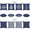 Bonhause Nautical Navy Blue Pillow Covers 18x18 Set of 4 Anchor Lighthouse Sailboat Compass Decorative Pillow Cases Linen Cushion Covers for Sofa