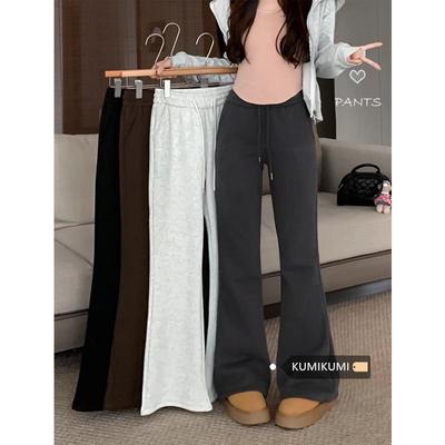 Pantalon d'hiver en velours à pattes d'éléphant pour femme style américain - Chaud, taille élastique, design long traînant.