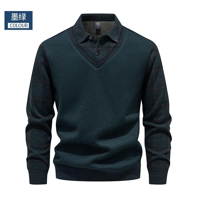 Plush Shirt Men's Fake Two-Piece Knitted Shirt