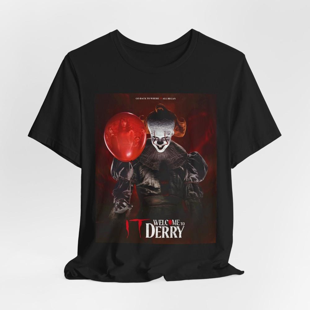 It Scary Clown With Red Balloon Tshirt Welcome To Derry Horror Graphic Tee S