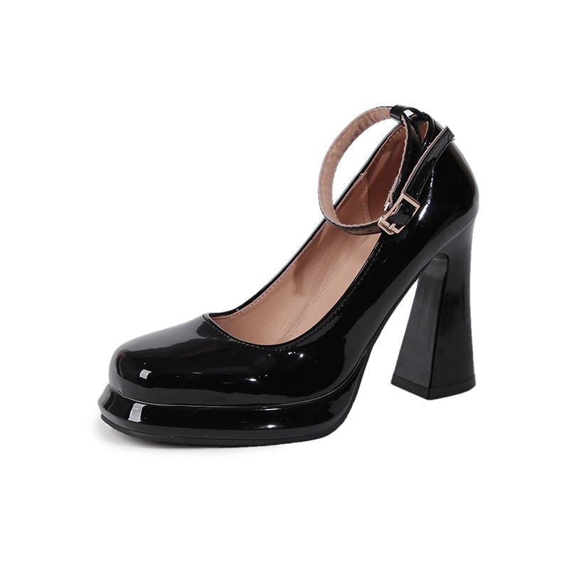

Fashion Thick Bottom High Heels Women Shoes Solid Fashion Temperament Single Shoe Spring Summer Ankle Buckle Elegant Woman Heeled Shoes 35 чорний