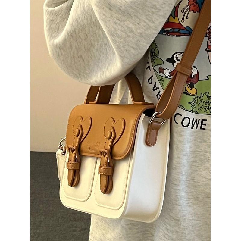 2025 New Color Contrast Women Crossbody Bag Fashion Female Handbag Brown Purple Shoulder Bag with Small Earphone Bag On Side