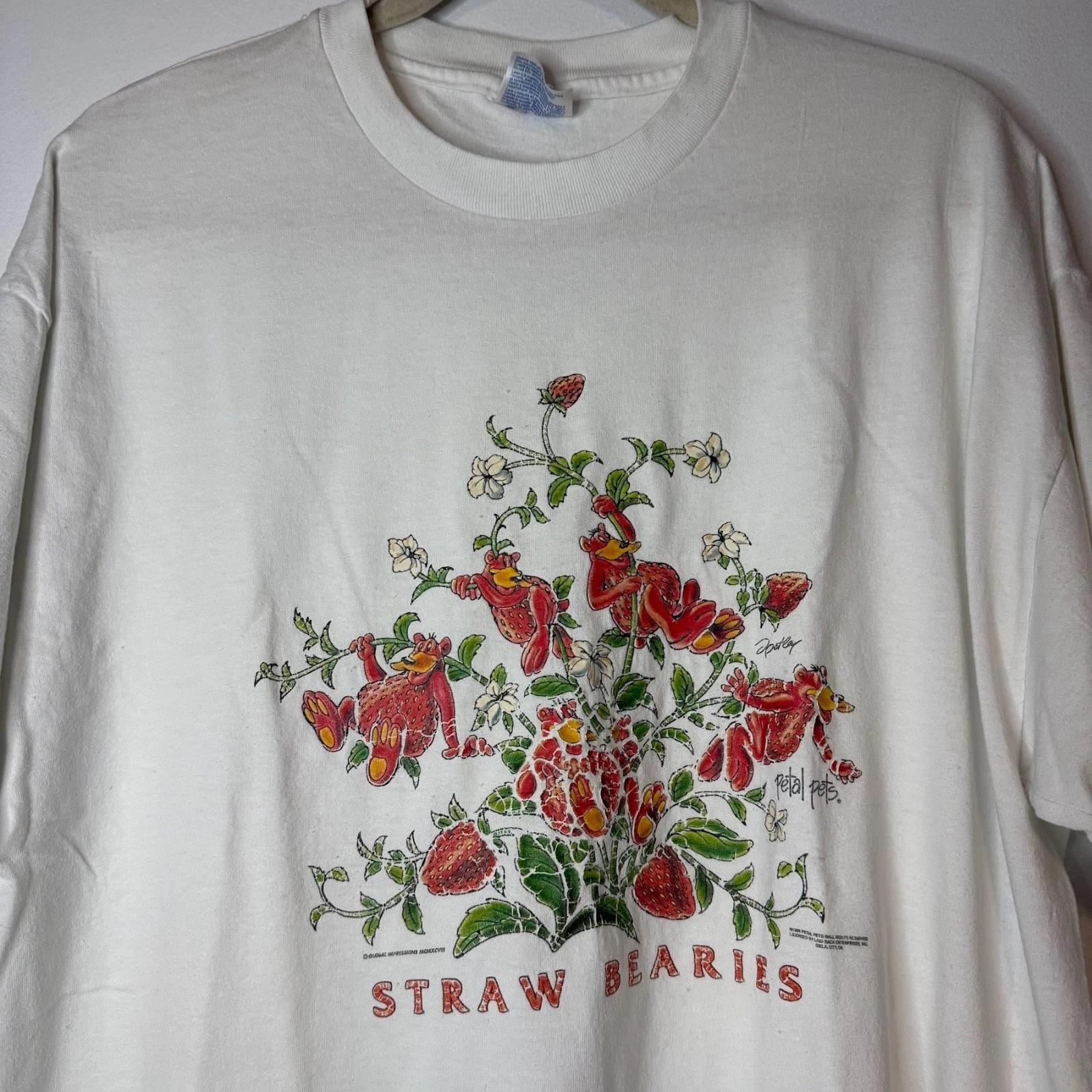 

VTG 1999 Straw Bearies Strawberry Bears Cute Graphic T-Shirt 90s Adult XL L