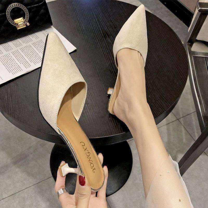 Baotou Slippers Women's Outer Wear 2025 Summer New Pointed Head Stiletto High Heels Sandals Half Drag Women's Shoes
