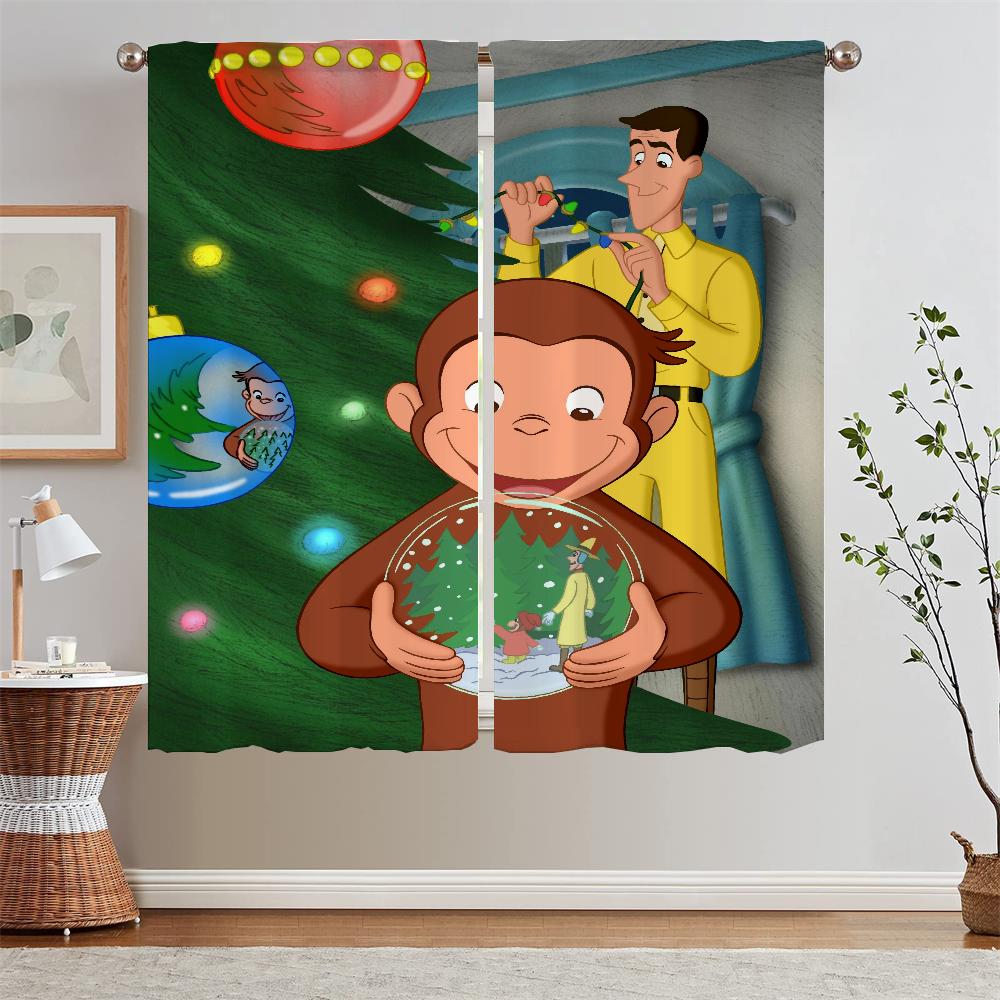 Curious George Kitchen Curtain Tiebacks Curtains for Living Room Decoration Tulle In Kitchen Curtains 2 Pieces Window Blackout