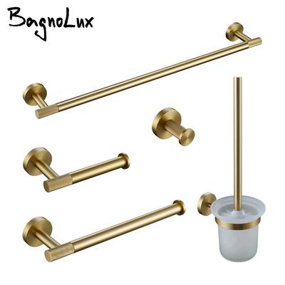 Brushed Gold Towel Rack Knurled Towel Bar Robe Hook Paper Holder  Toilet Brush Holder Bathroom Accessories  Shelf