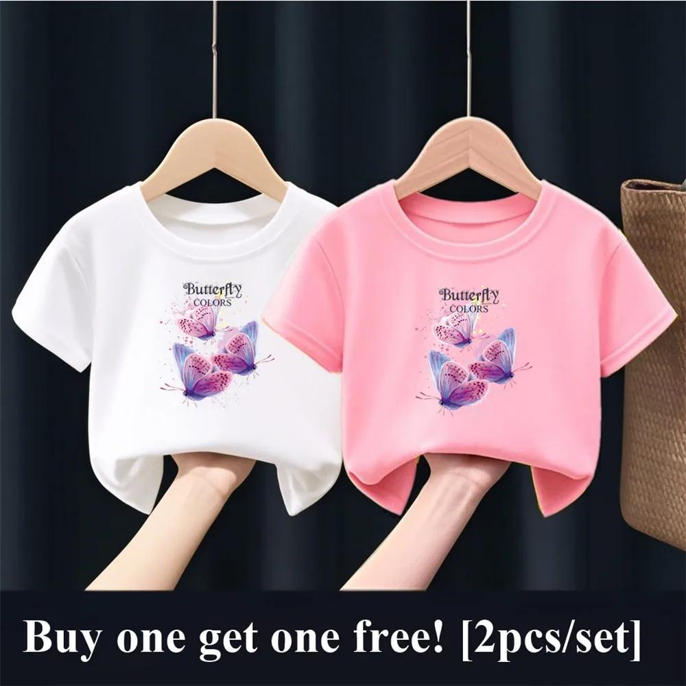

2 шт./уп. Фиолетовая футболка с бабочкой для девочек, Детская мода, Короткий рукав, Наряд для сестер, Топы для лучших друзей детей, Футболка 150