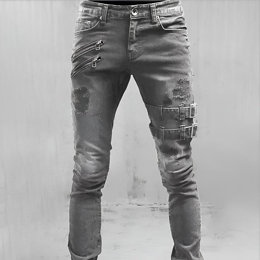 New Men's Fashion Motorcycle Jeans Vintage Slim Jeans Casual Street Style Hip Hop Retro Denim Jeans Plus Size
