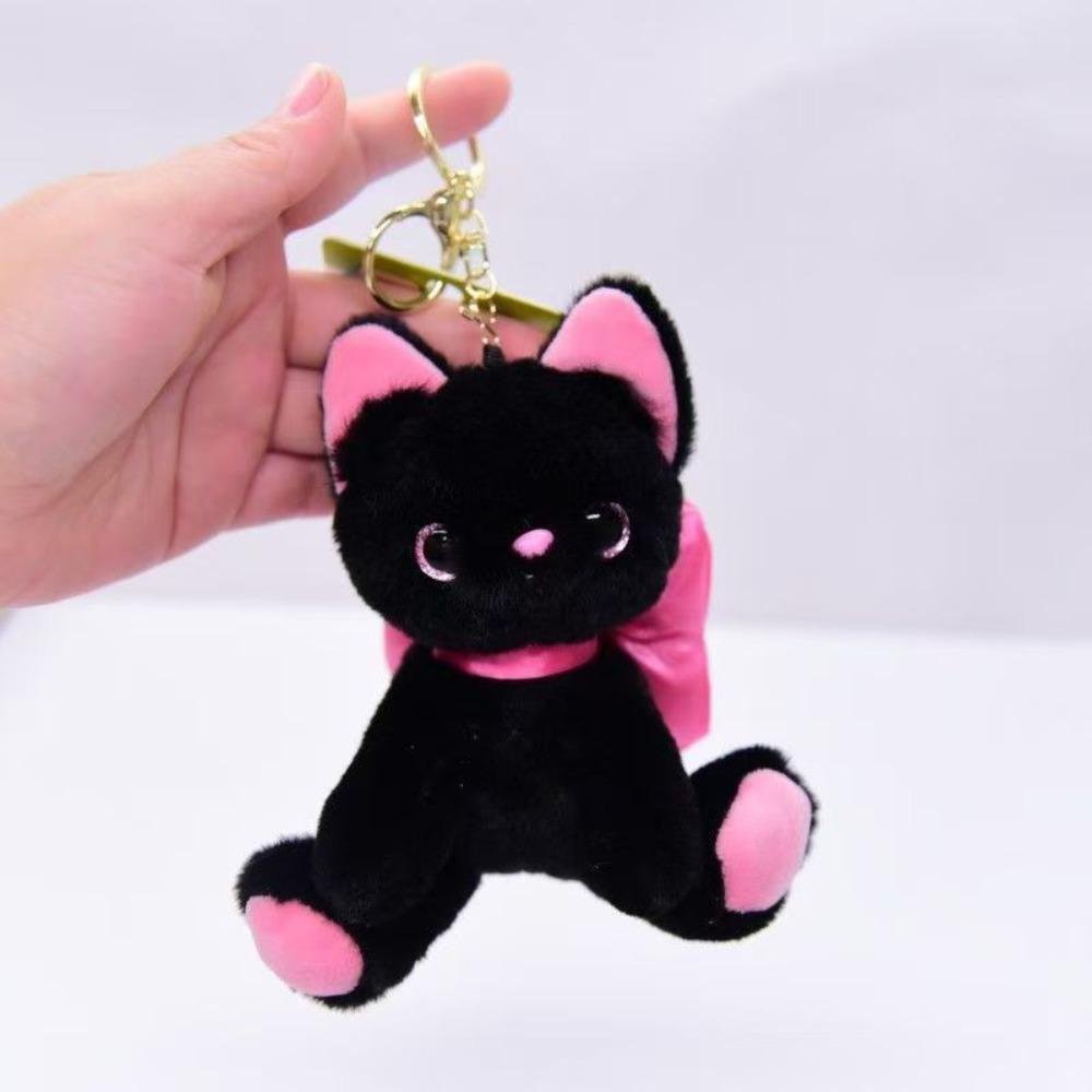 

PP Cotton Bow Cat Plush Keychain Soft Stuffed Doll Keychain Kitty Keyring Doll Hanging Accessory Style C