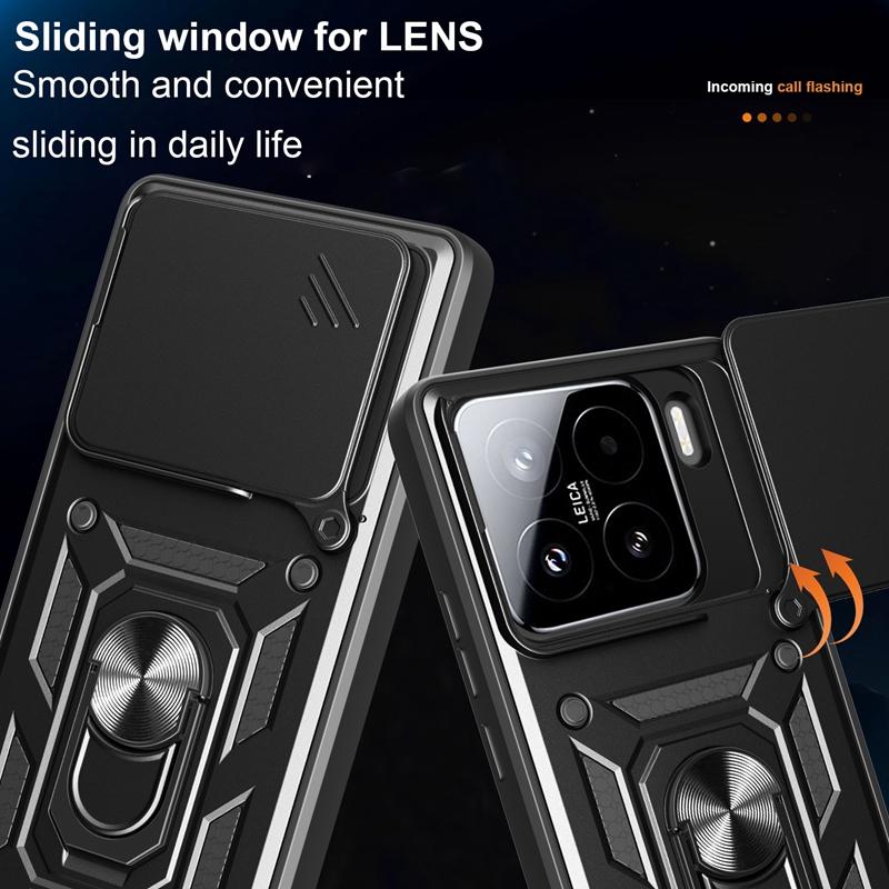 Military Grade Magnetic Ring Holder Shockproof Armor Design Case For Xiaomi 15T Pro Slide Camera Anti-Fall Full Protective Cover